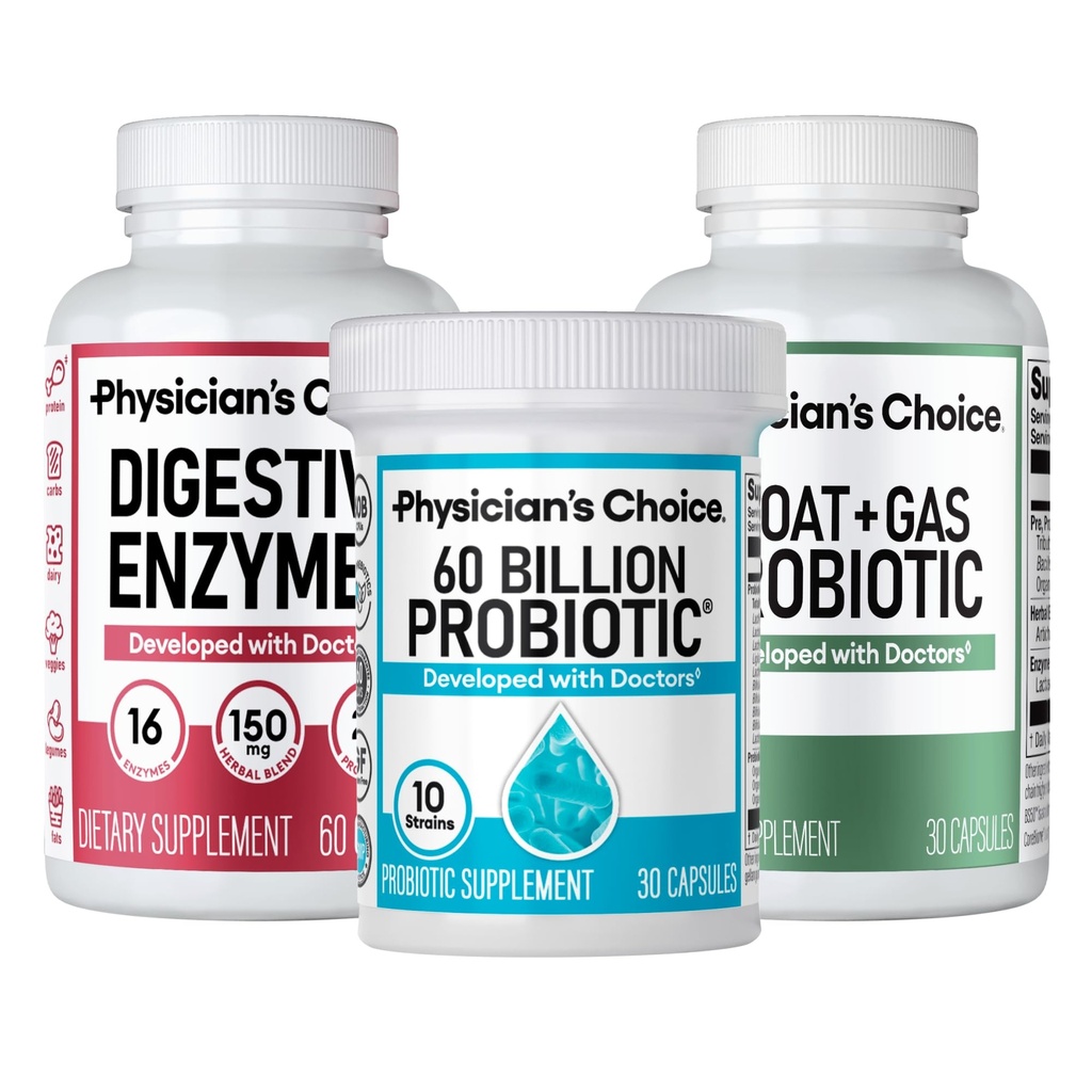KEUZE Gut Guardian Bundle: Advanced Bloating & Digestion Ondersteuning met 60 miljard Probiotische, Digestieve Enzymen & Bloat + Gas Probiotic - Dagelijkse Gut Health Ondersteuning voor vrouwen en mannen