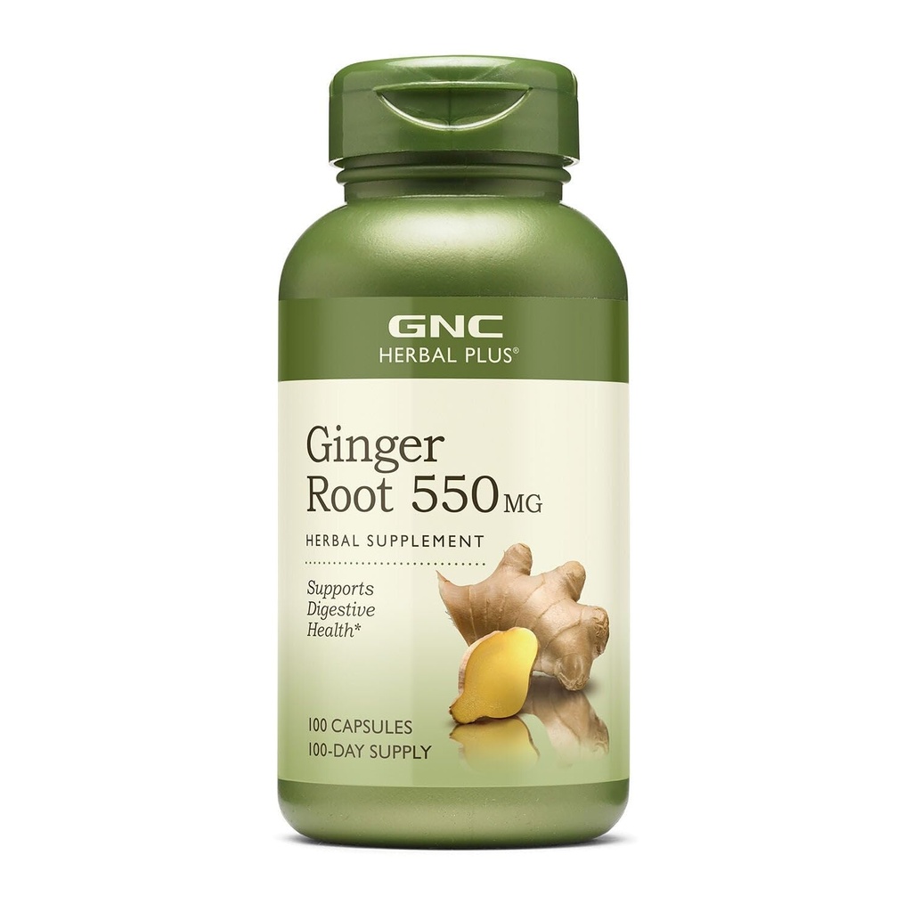 GNC Herbal Plus Ginger Root 550mg Supplement, Ondersteunt spijsverteringsgezondheid, 100 porties