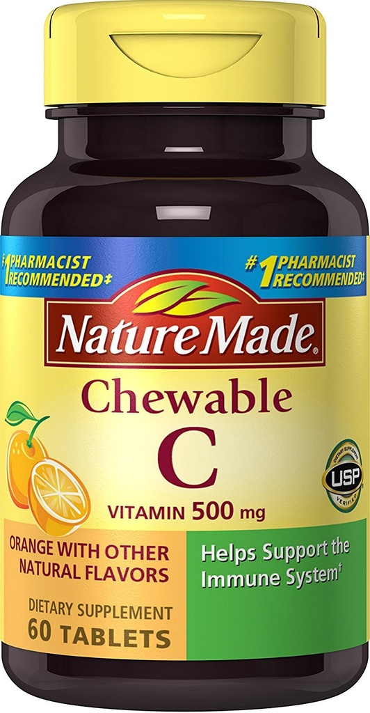 Nature Made Chewable Vitamine C 500 mg Tablets, 60 Tellen om het immuunsysteem te ondersteunen (verpakking van 3)