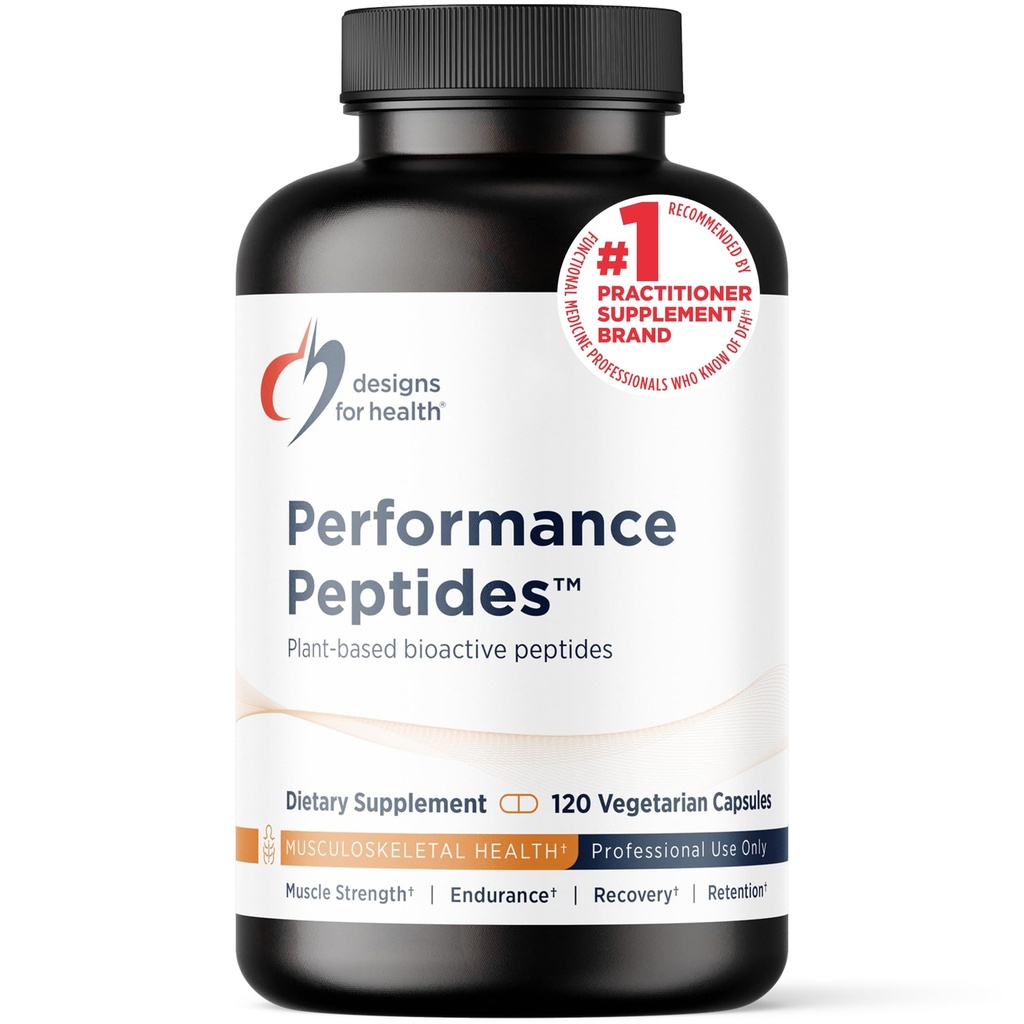 Designs for Health Performance Peptides - Supports Muscle Health, Healthy Aging & Body Composition - Plant-Based Peptide Muscle Recovery Supplements (120 Capsules)