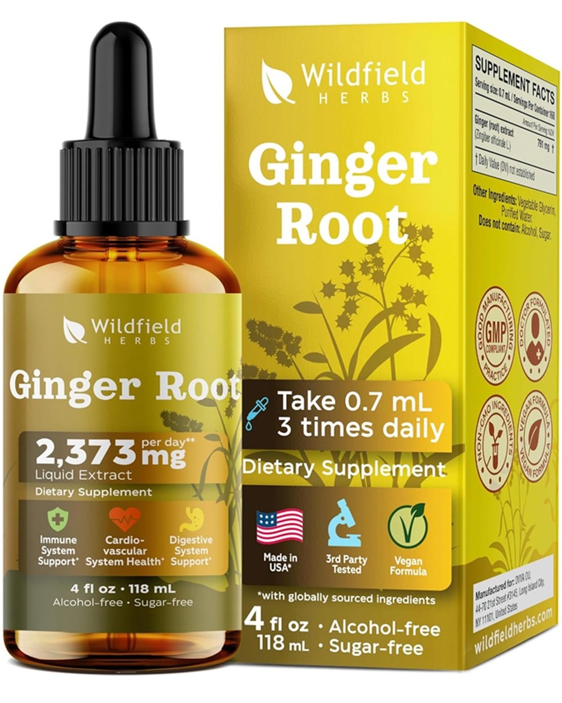 4 Oz Ginger Root Extract Liquid Drops - Stomach & Digestive Support | 2 Month Supply | - Made in USA - Ginger Root Supplement - Alcohol & Sugar Free