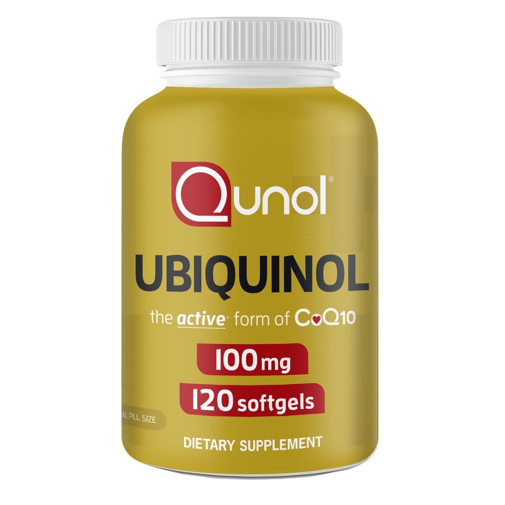 Qunol 100mg Ubichinol, Krachtig Antioxidant voor hart en vaat gezondheid, essentieel voor energieproductie, Natuurlijke Supplement Actieve Vorm van Coq10, 120 Tel.