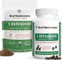 Echte Paddenstoelen 5 Verdedigers voor mensen (45g) & Huisdieren (90ct) - Pouch & Capsules Bundle - Chaga, Shiitake, Maitake, Turkey Tail & Reishi Mushroom - for Immune Strength & Algehele Welzijn - Vegan, Non-GMO