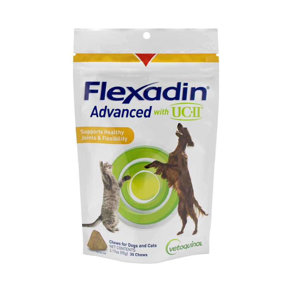 Vetochinol Flexadin Advanced Dog Hip and Joint Supplement with Undenatured Collagen, One Chew a Day Hip and Joint Support Kauw voor honden en katten, klinisch bewezen Vet-Approved Formule, 30 Kauwen