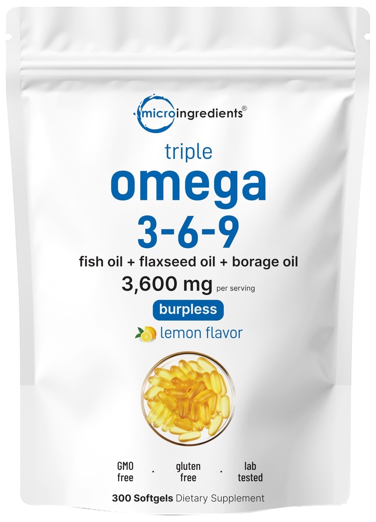 Ultra Omega 3-6-9 3600mg per portie, 300 Burpless Softgels 