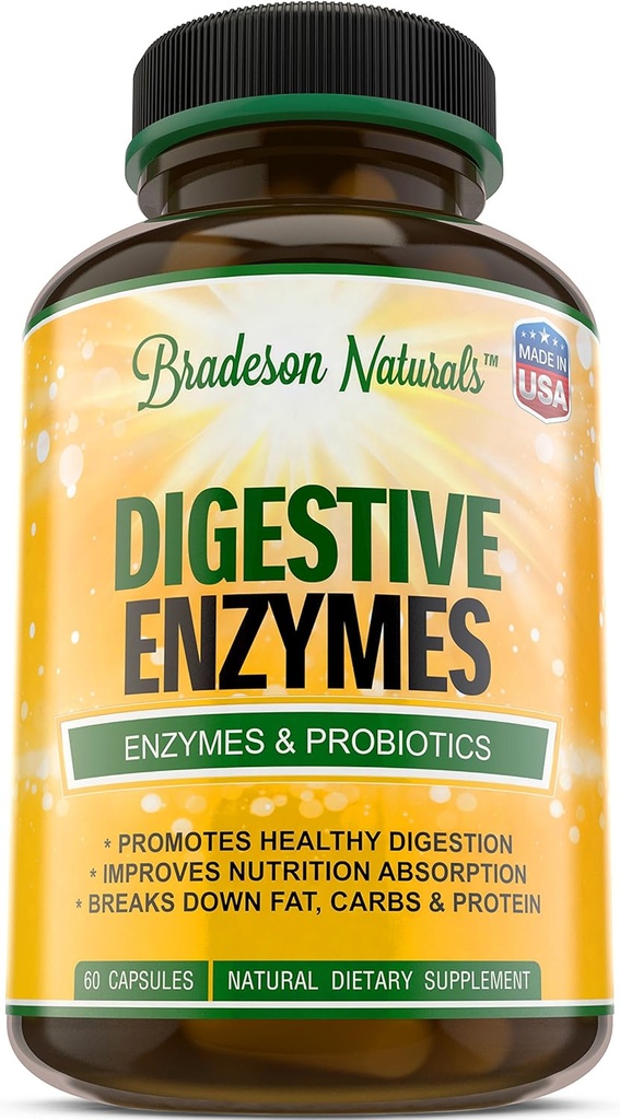 Digestive Enzymes by Bradeson Naturals - Enzymes & Probiotics, Natural Dietary Supplement, 60 Capsules