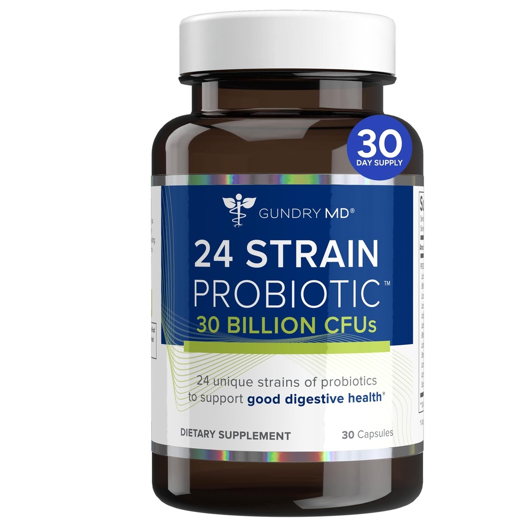 Gundry MD® 24 Strain Probiotic – 30 Billion CFUs for Gut Health, Digestion and Immune Support, 30 Capsules