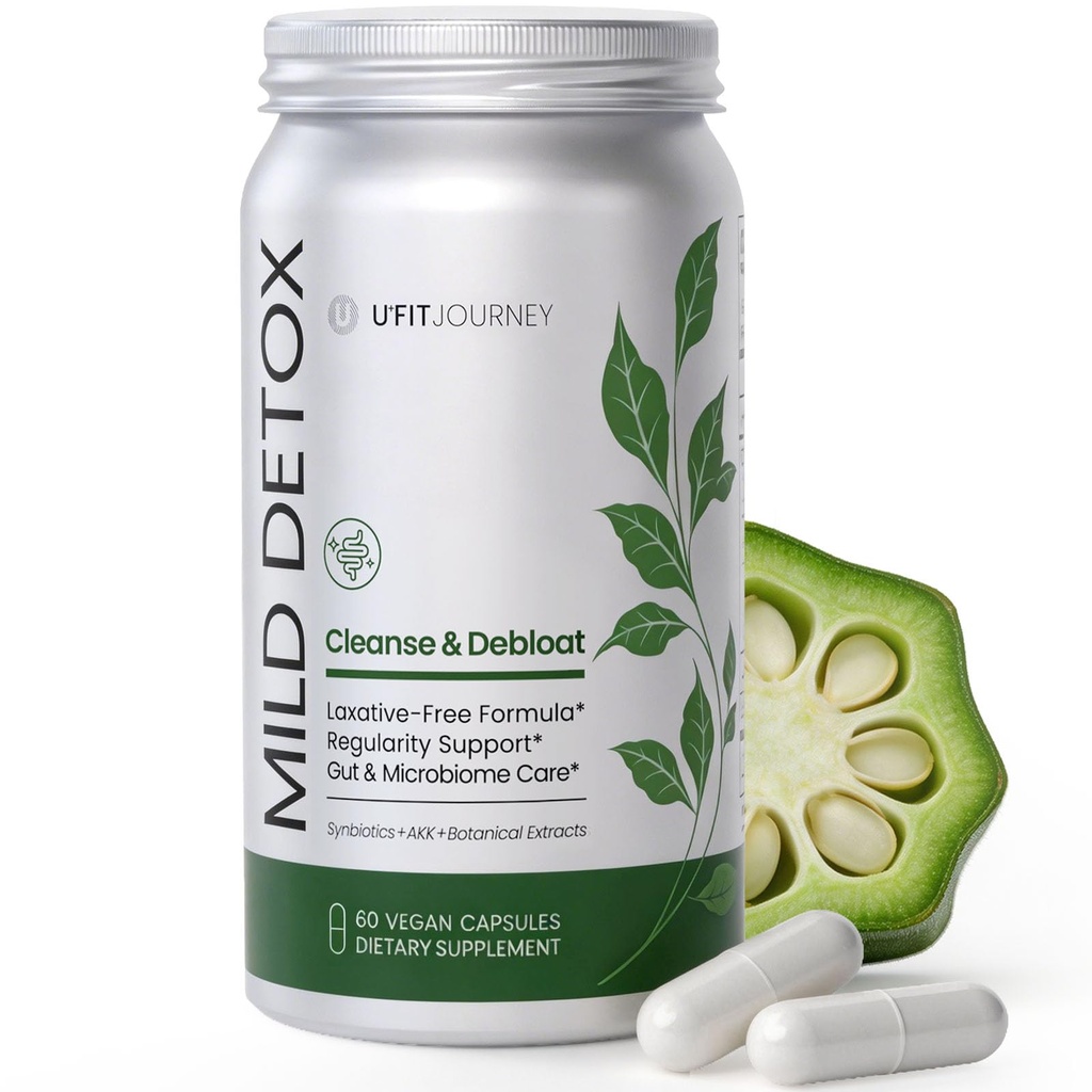 Mild Detox 12-in-1 Senna-Free Gut & Colon Cleanse - Non-Stimulant Overnight Constipation Relief & Debloat for Women & Men with Prebiotic, Probiotic, Okra & MgO - 60 Vegan Capsules