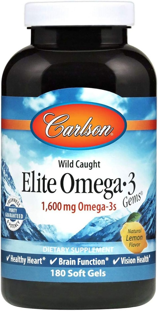 Carlson Elite Omega-3 Gems, Noors, 1, 600 mg Omega-3s, Zachte Gels, 180 Graaf
