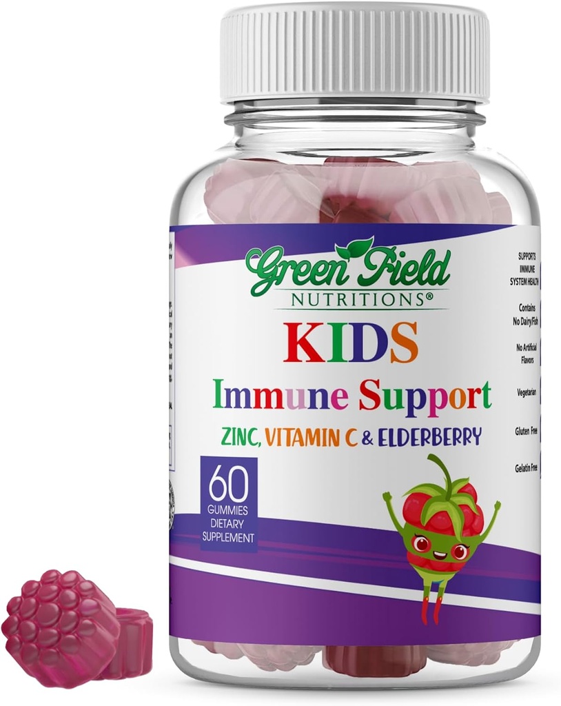 Greenfield Nutritions Halal Immune Support Elderberry Gummies for Kids - Supports Your Immune System Naturally with Halal Zinc and Vitamin C Gummy Halal Vitamins - 60 Delicious Kids Gummy Vitamins