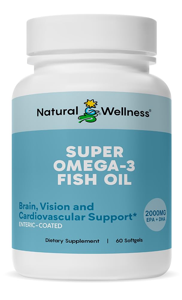 Natural Wellness Super Omega-3 Fish Oil – 600mg EPA & 400mg DHA – High Potency Omega 3 Fish Oil Supplement for Heart, Brain, Joint & Immune Health – Purified, Enteric-Coated Softgels, 60 Count