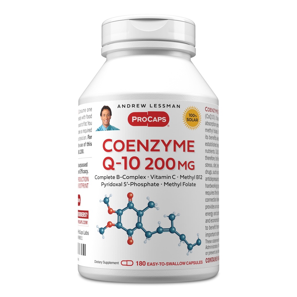 ANDREW LESSMAN Co-enzym Q-10 200 mg 180 Capsules - Essentieel voor energieproductie en optimale belangrijkste orgaanfunctie, anti-oxidant ondersteuning, Verarmd door veroudering, Plus B-complex. Gemakkelijk te slikken capsules
