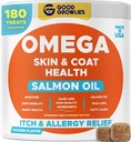Omega 3 Visolie voor honden (180 Ct) - Huid- en mantelkauwers - Droge en jeukende huidrelief + Allergie-ondersteuning - Glanzende mantels - EPA&DHA-vetzuren - Natuurlijke zalmolie Kauwt bevordert hart, hiep & gezamenlijke ondersteuning