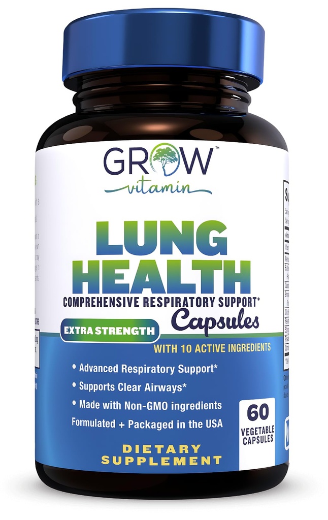 groeien vitamine Lung Gezondheid, Respiratory Support Supplement, Lung Health Extra kracht ondersteuning, Long Reiniging Formule met vitamine C ter ondersteuning van Bronchial System, adem Clear Airways - 60 capsules
