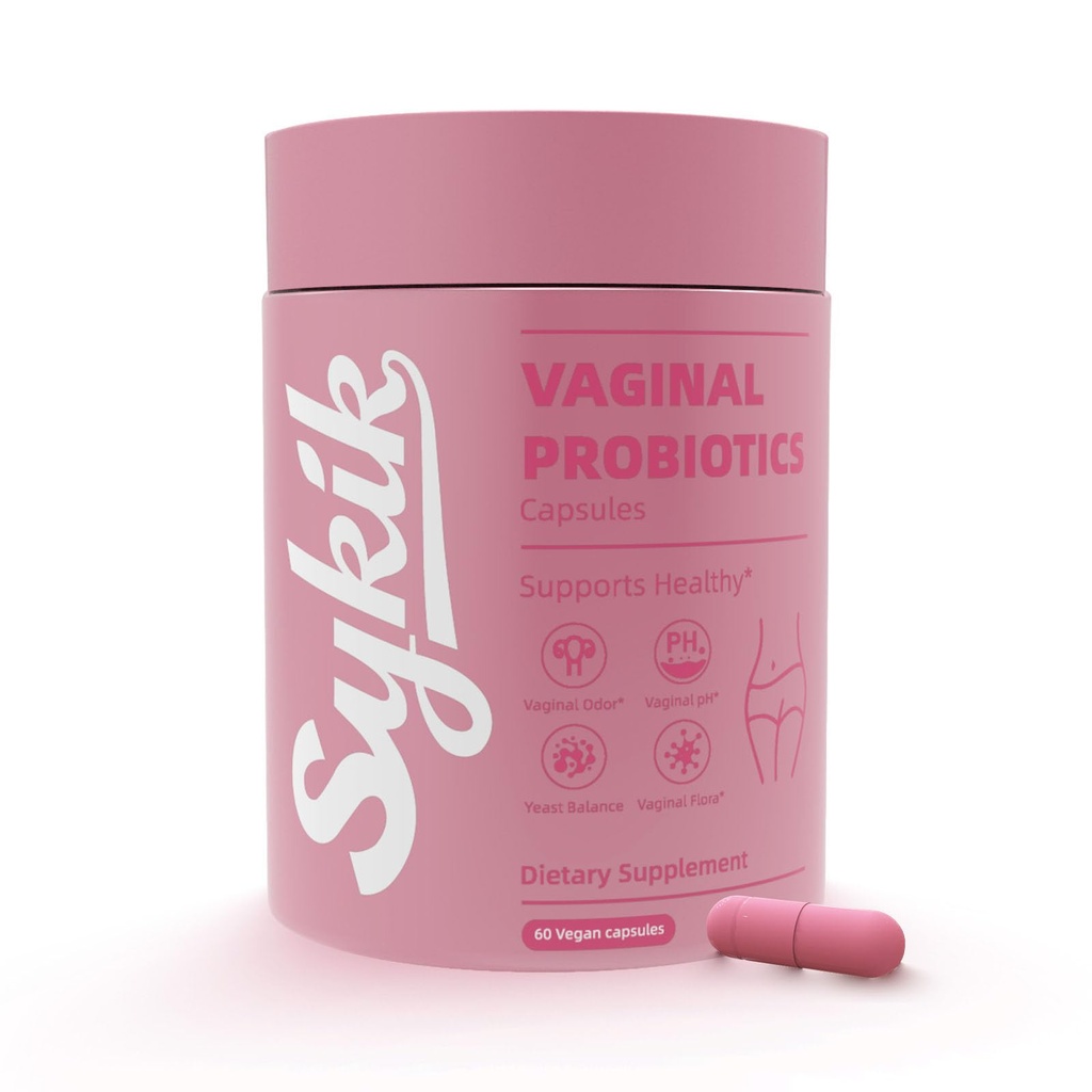 Sykik Women's Vaginal Probiotics with Prebiotics & Lactobacillus Blend, pH Balance, 60 Count