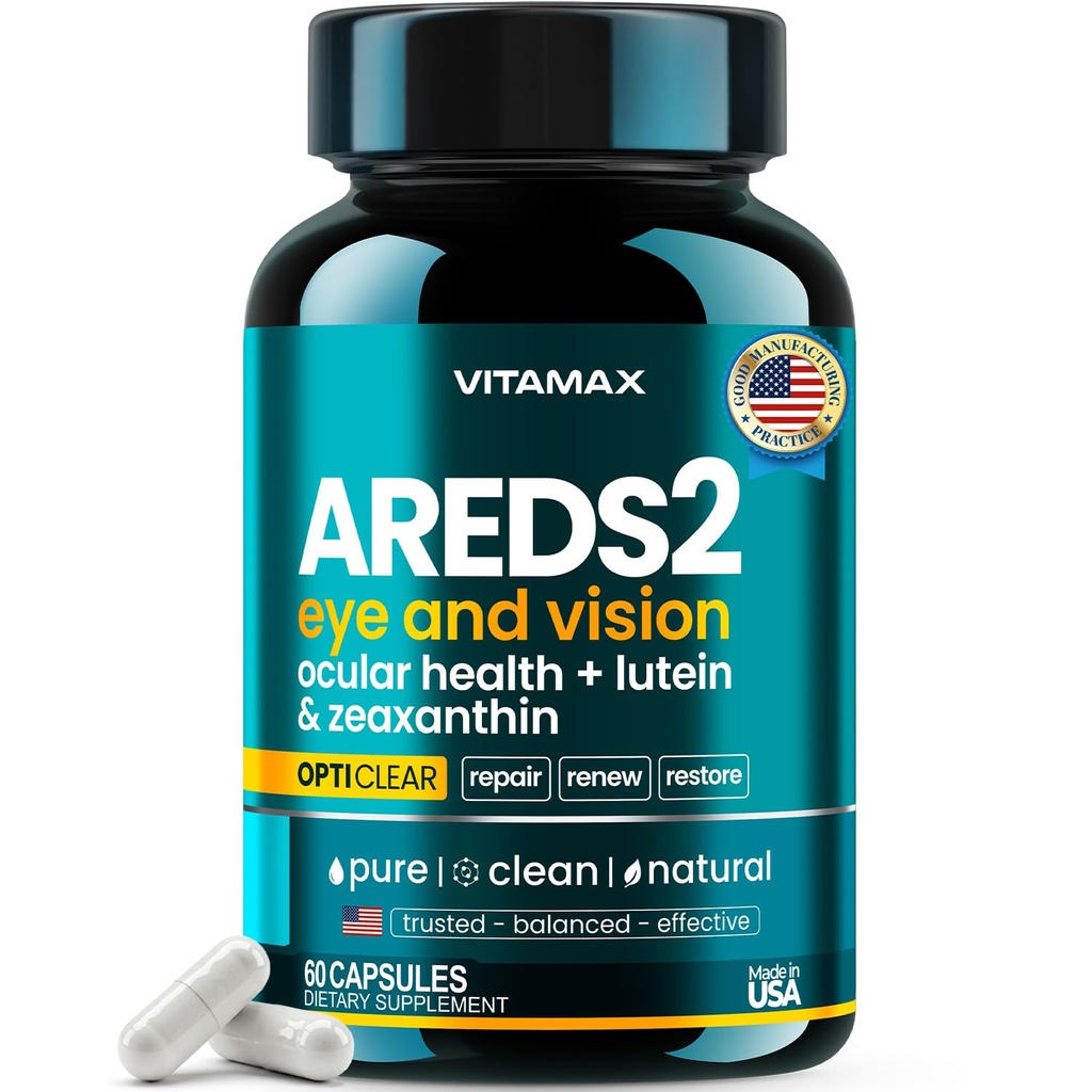 ARDES 2 Oogvitaminen - Luteïne, Zeaxanthine, Blauwe bosbes, Astaxanthine Mineral Vision Supplement - Ondersteunt Oogstam, Droge Ogen, Druk, en Vision Health - Made in USA - 60ct