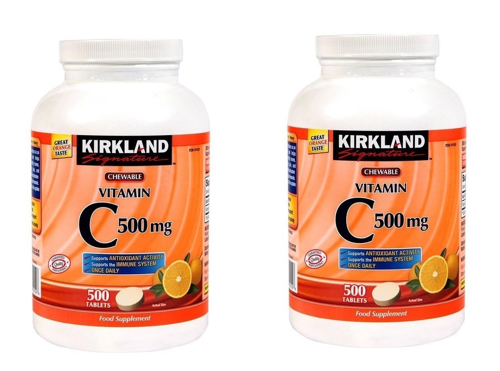 Kirkland Vitamine C (500 mg), Tangy Orange, kauwtabletten, 500 telling (verpakking van 2)