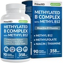 Gemethyleerd B-complex met methylfolaat en B12 methylcobalamine 1000 mcg - gemethyleerde multivitamine voor energie, hersenfunctie en wellness - vitamine B-complex voor mannen en vrouwen (90 porties) (pakket van 1)
