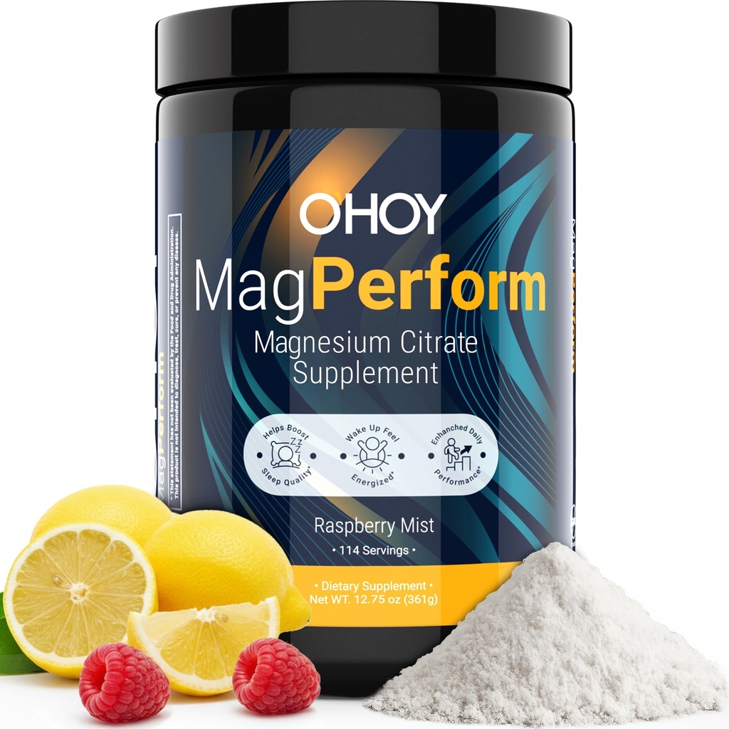 MagPerform Magnesium Citrate Powder - Natural Calm & Anti-Stress Drink Mix, Supports Relaxation, Restful Sleep & Calm Mornings - Non-GMO, Vegan & Gluten-Free - Sugar Free Raspberry Lemon, 114 Servings