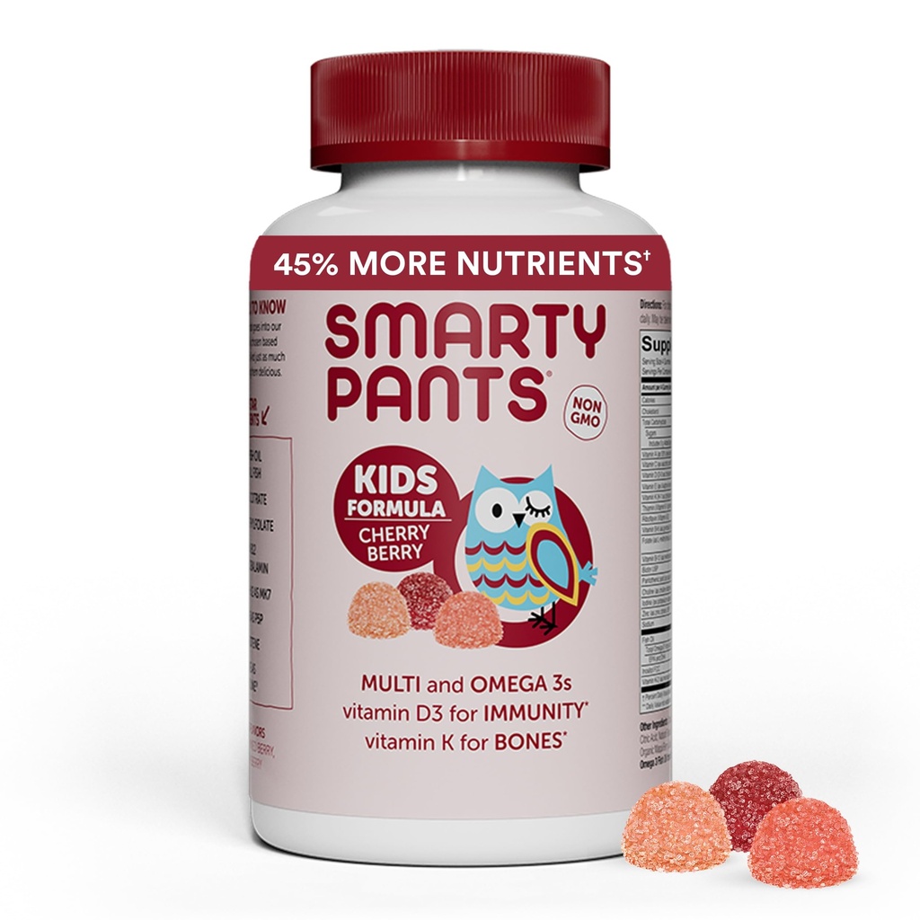 SmartyPants Kids Multivitamin Gummies: Omega 3 Fish Oil (EPA/DHA), Vitamin D3, C, Vitamin B12, B6, A, K & Zinc for Immune Support, Biotin, Grape, Cherry & Berry Flavors, 120 Count (30 Day Supply)
