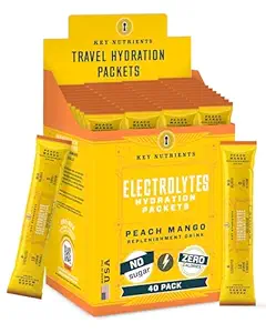 KEY NUTRIËNTEN Multivitamine Elektrolyten Poeder Pakketten - Tropical Peach Mango Post Training en herstel 40 Pack Hydration Packets - Geen suiker, Geen Calorieën - Travel Hydration Powder