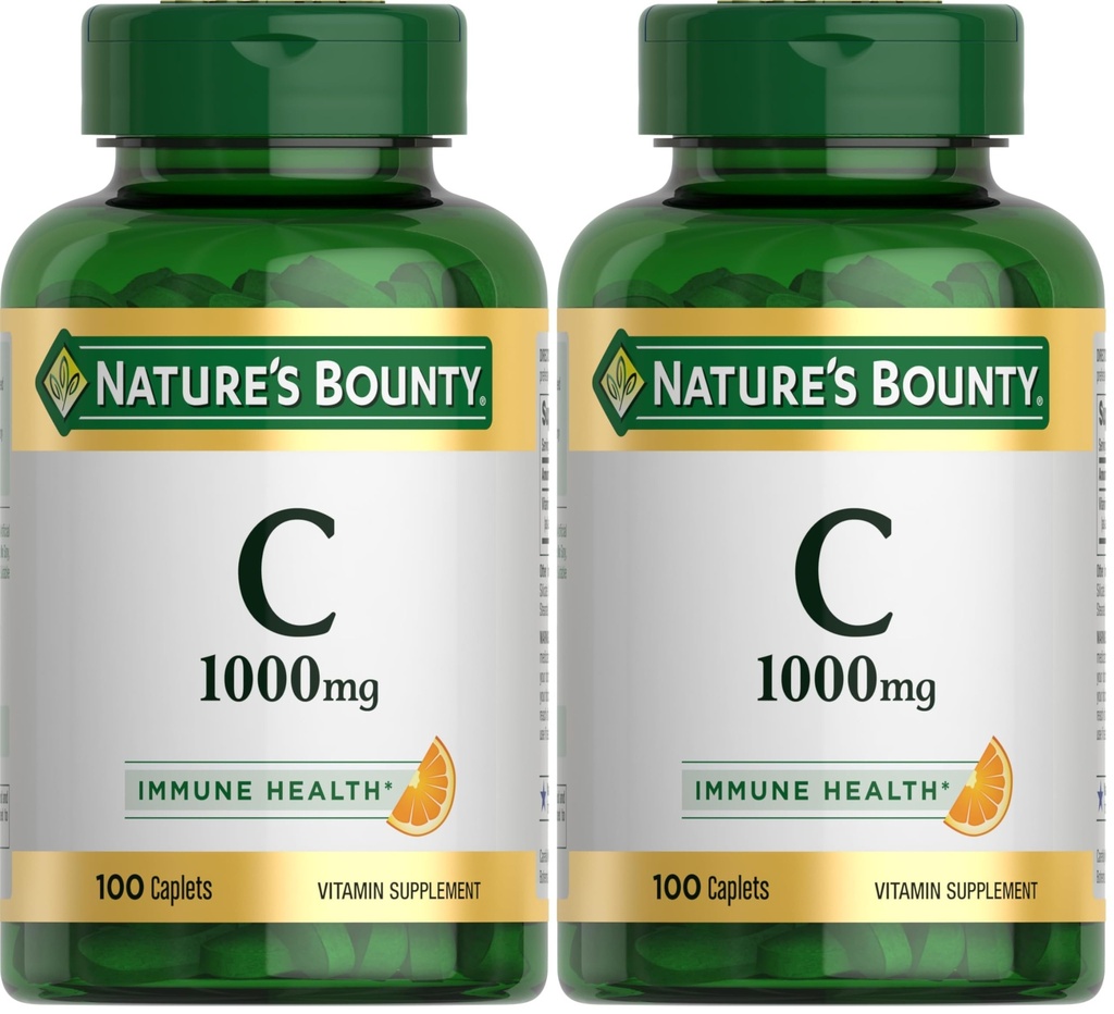 Nature's Bounty Vitamine C 1000mg, Immune Support Supplement, Krachtige Antioxidant, 100 Caplets (pakket van 2)