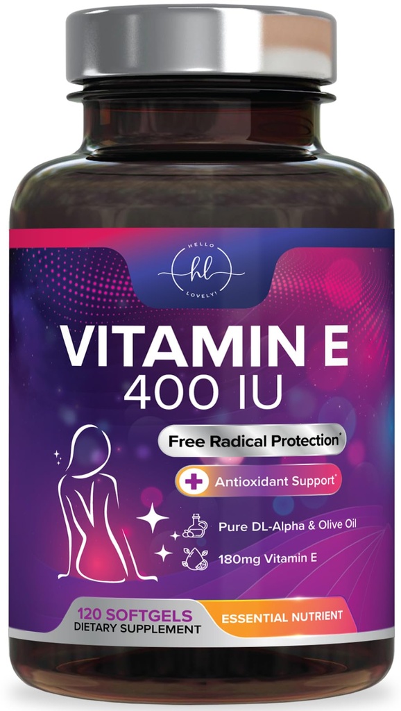 Vitamin E - 180 mg per Serving - Powerful Hair & Skin Support Supplement - dl-Alpha VitaminE Immune Health Support with Antioxidants - Easily Absorbed GMO & Gluten Free, Bottled in USA - 120 Softgels