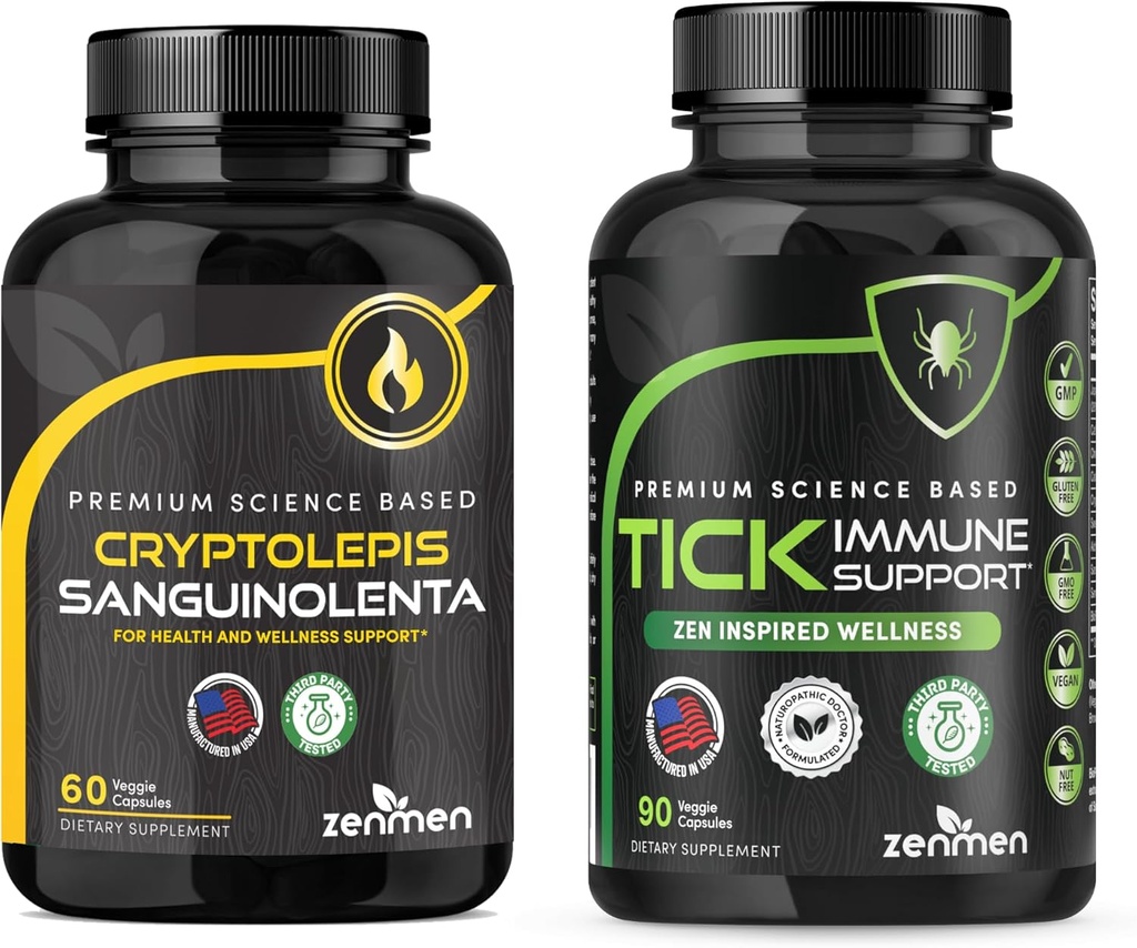 Zenmen Immune Ondersteuningsbundel: Tick Immune Ondersteuning en Cryptolepis Sanguinolenta Capsules