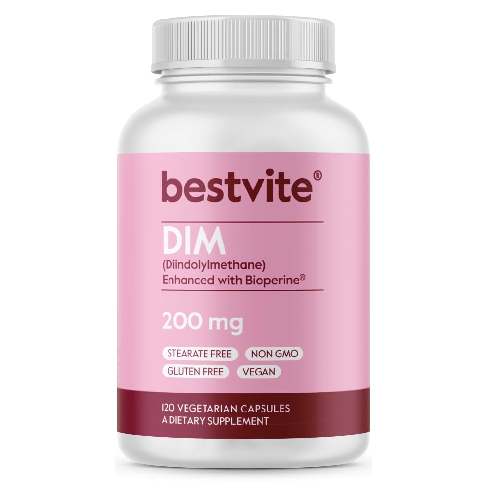 BESTVITE DIM (Diindolylmethaan) 200mg met Bioperine (120 Vegetarian Capsules) - No Stearates - Vegan - Non GMO - Glutenvrij