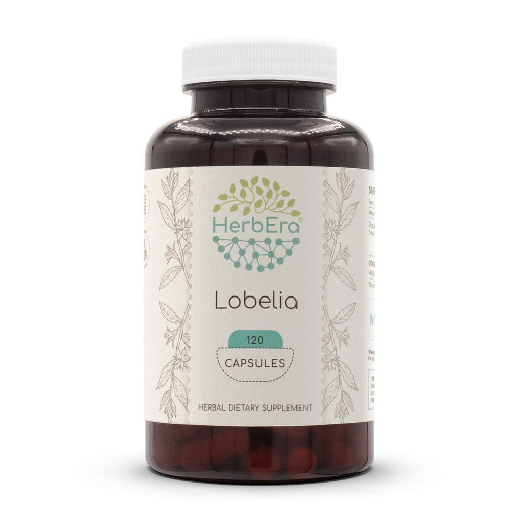 HerbEra Lobelia 120 Capsules, 750 mg, Lobelia spp. Dried Herb (120 Capsules)