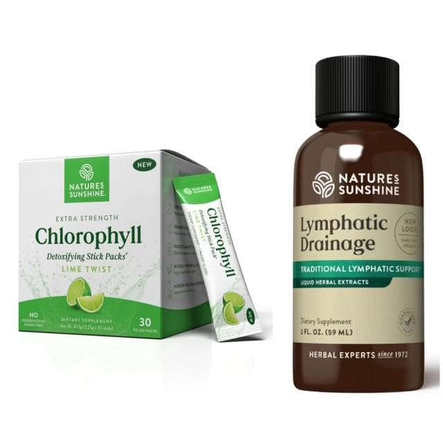 Nature's Sunshine Lymphatic Drainage & Chlorophyll Stick Packs (Lime Flavor) Bundle | Lymphatic, Detox & Immune Support | Liquid Drops + Drink Mix | Cleanse, Energize & Support Overall Wellness