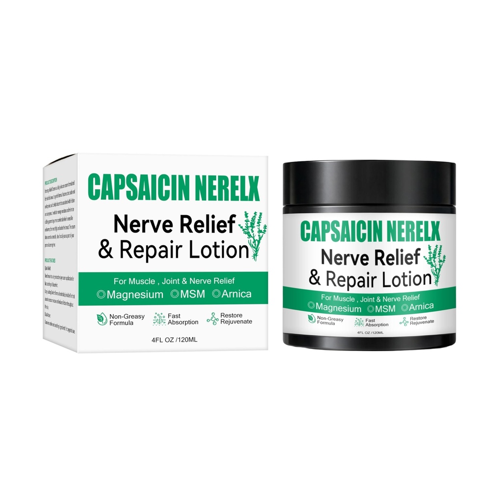 Capsacin Nerve Total Relief Cream with Arnica, Menthol, MSM and Glucosamine for Body Joint Areas, Feet, Hands, Legs, Muscles, Joints, and Waist, 100g