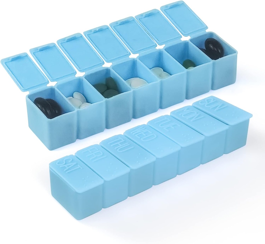 Weekly Small Pill Organizer, 7 dagen pil geval, Dagelijkse Vitamine Case Medicine Box, Pill Containers voor Medicine Supplementen Visolie(2Pcs,Blauw)