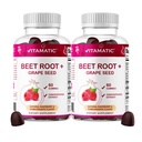 Vitamatic Beet Root Gummies - 3000mg Equivalent per portie - 60 Gummies - Made with Vitamin B6, B12, Grape Seed, Granaatappel & Nicotinamide (pack of 2)
