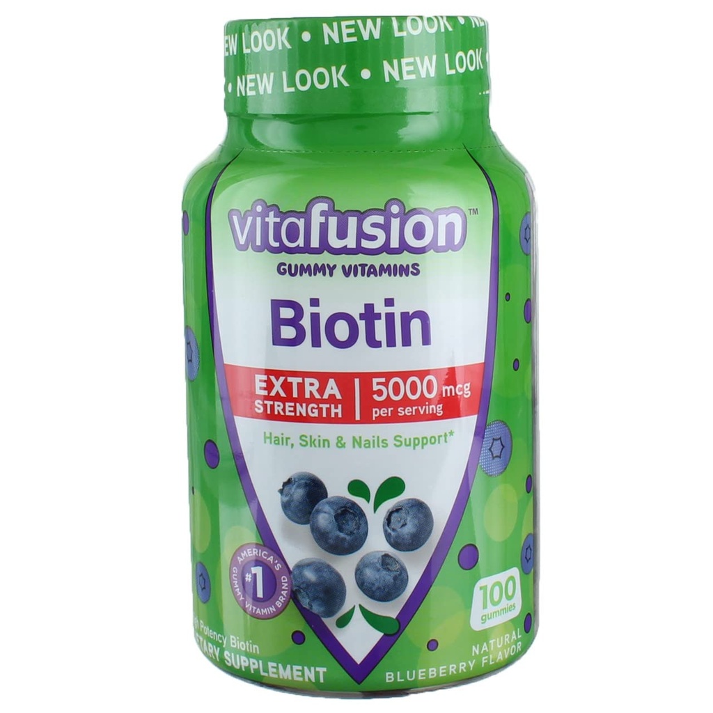 VitaFusion Biotin 5000 mcg Dietary Supplement Gummies Extra Strength Natural Blueberry Flavor - 100 ct, Pack of 3