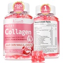 Collagen Peptide Gummies for Women & Men Sugar Free, Hydrolyzed Collagen with Biotin for Hair Skin Nails Digestion, Multi Collagen Protein Type I II III V X with Hyaluronic Acid & Vitamin C, 60 Count