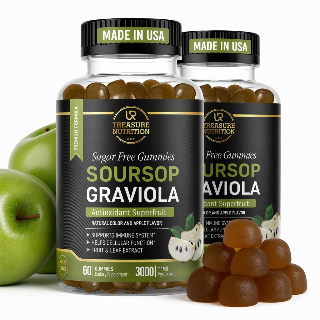 Soursop Leaves & Soursop Fruit Gummies - 3000mg Sousop Extract - 2 Pack Graviola Supplement - Soursop Fruit en Blad - 120ct - Suikervrij - Glutenvrij