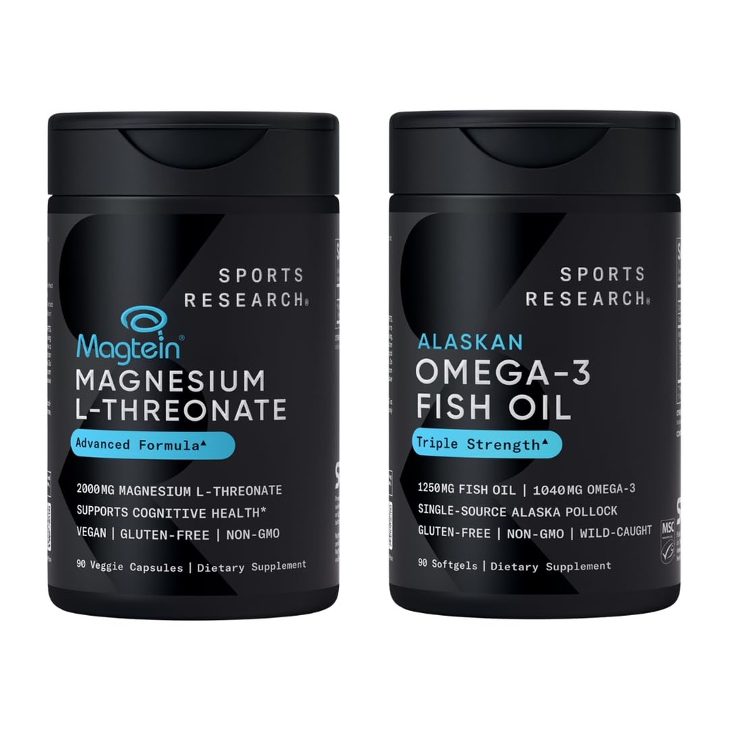 Sportonderzoek® 90 Ct Cognitive Health Support Pack - Triple Strength Omega 3 Fish Oil EPA DHA vetzuren van single-Source Wild Alaska Pollock & Magtein Magnesium L-Threonate voor geheugen, focus