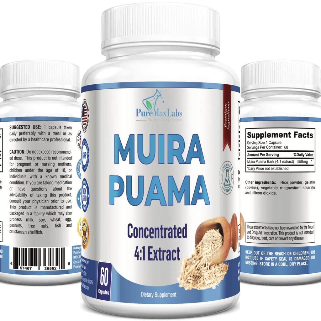Muira Puama Capsules - Geconcentreerde 4:1 Extract, equivalent aan 2200 mg per capsule, 60 capsules