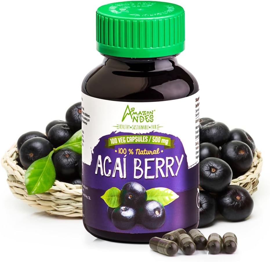   Andes Acai/Açai Berry Capsules (Euterpe oleracea) – Rich Source of antioxidant, Vitamin C & Fibers - Support Immune System - Gluten Free, Non GMO, Vegan & Non-irridated - 100 Veg Pills (500mg)
