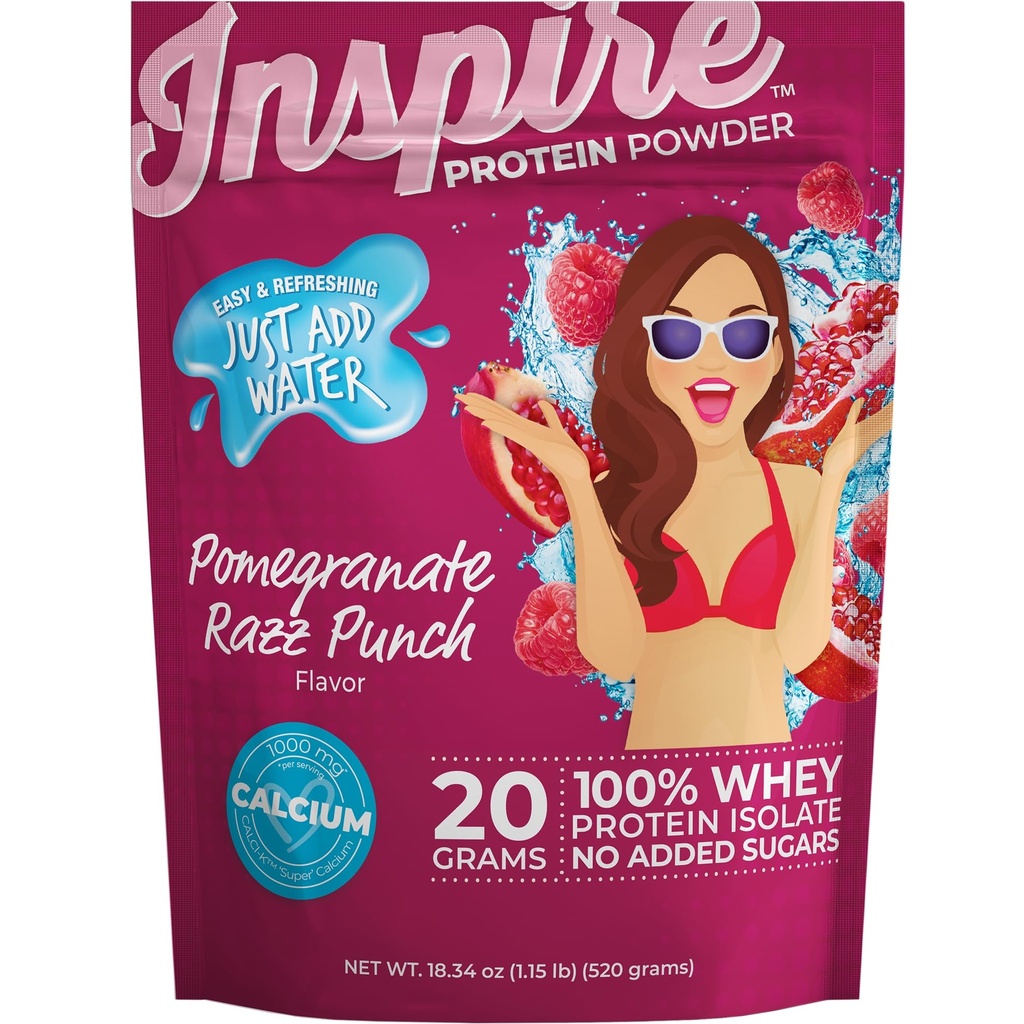 Bariatric Eating Inspire Pomegranate Razz Punch 20g Whey Protein Isolate Powder with Calcium (20 Servings)
