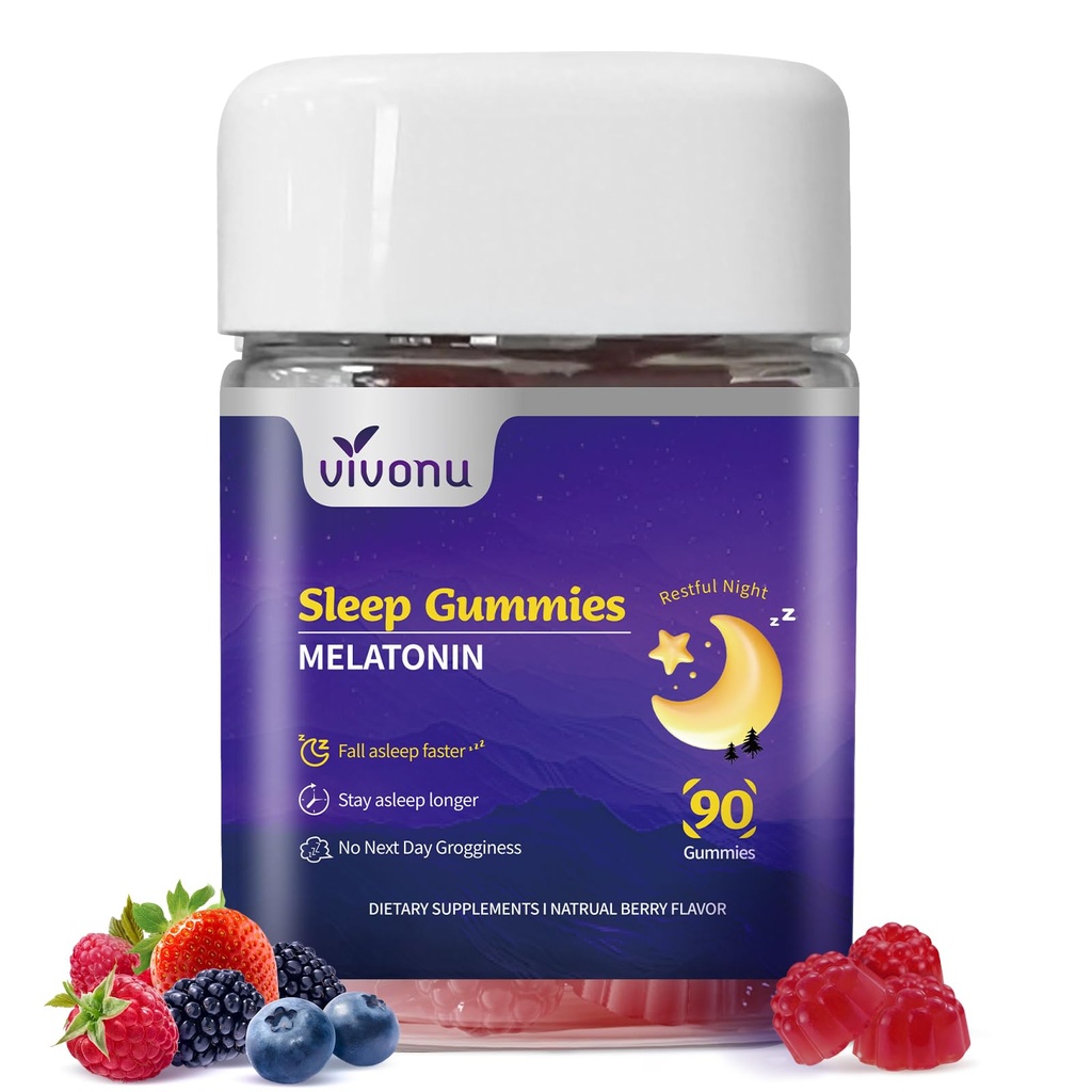 9-in-1 Melatonin Gummies 10mg, Natural Herbal Sleep Aids for Adults, Sleep Gummies with Magnesium Glycinate, Valerian Root, L-Theanine and Vitamin B6, etc, 45 days supply, Non GMO, Berry Flavored
