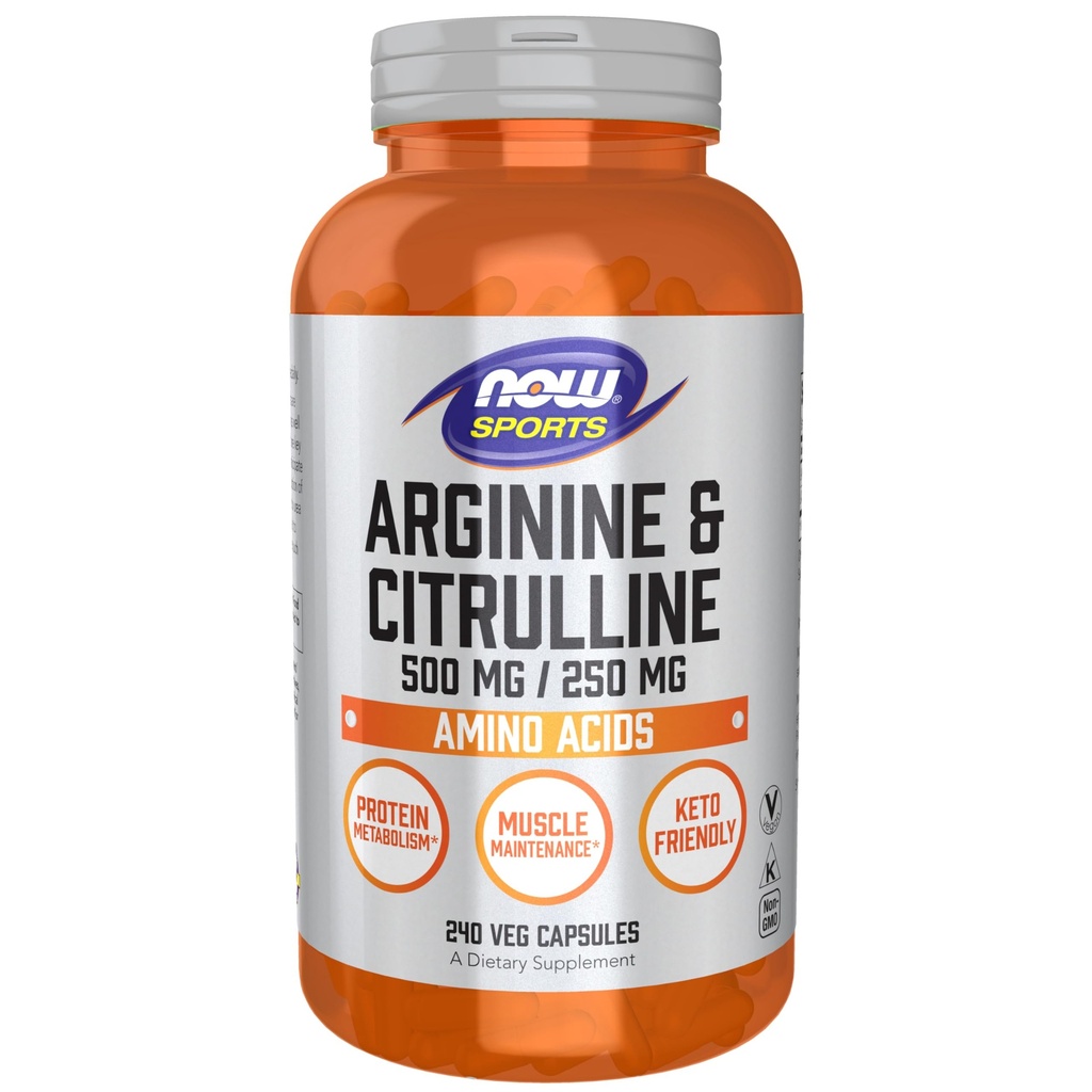 NOW Sports Nutrition, Arginine & Citrulline 500 mg/ 250 mg, Amino Acids, 240 Veg Capsules