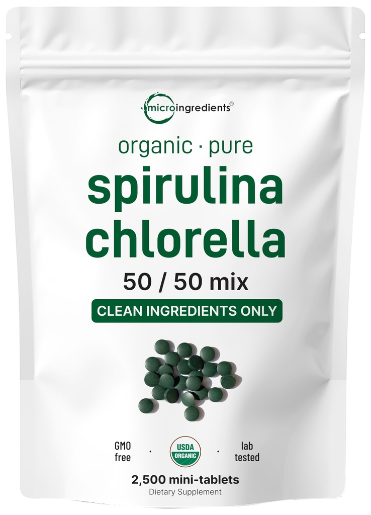 Micro Ingrediënten Organische Spirulina Chlorella Mini Tabletten, 2.500 Tabletten (8 Maand Supply) 
