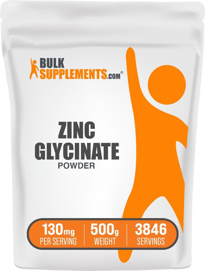 BulkSupplements.com Zink Glycinate Poeder - Zinksupplement, Mineral Supplement for Immune Support - Glutenvrij, 130mg per portie, 500g (1,1 lbs) (verpakking van 1)