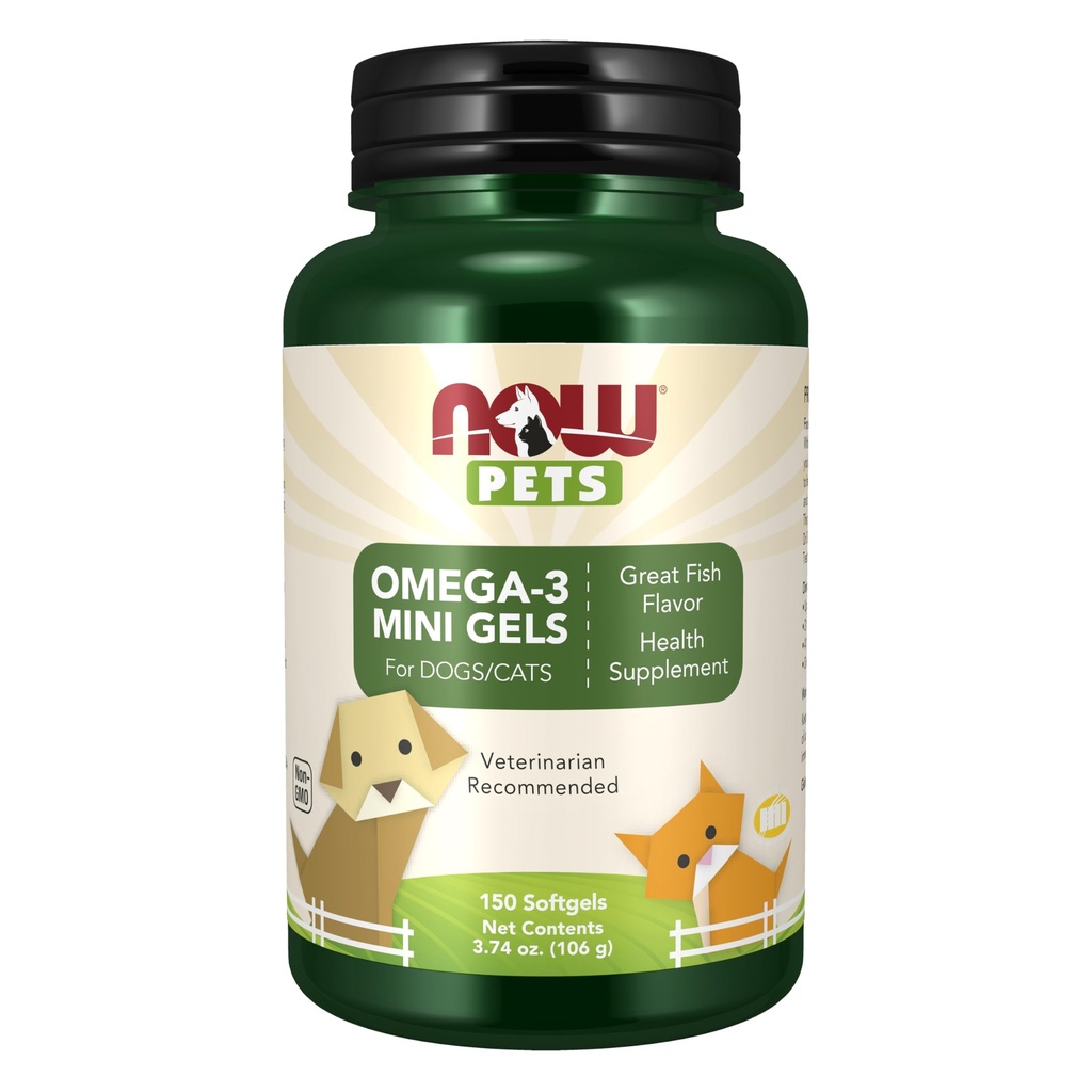 Now Pet Health, Omega 3 Mini Gels Supplement, Formulated for Cats & Dogs, NASC Certified, 150 Softgels
