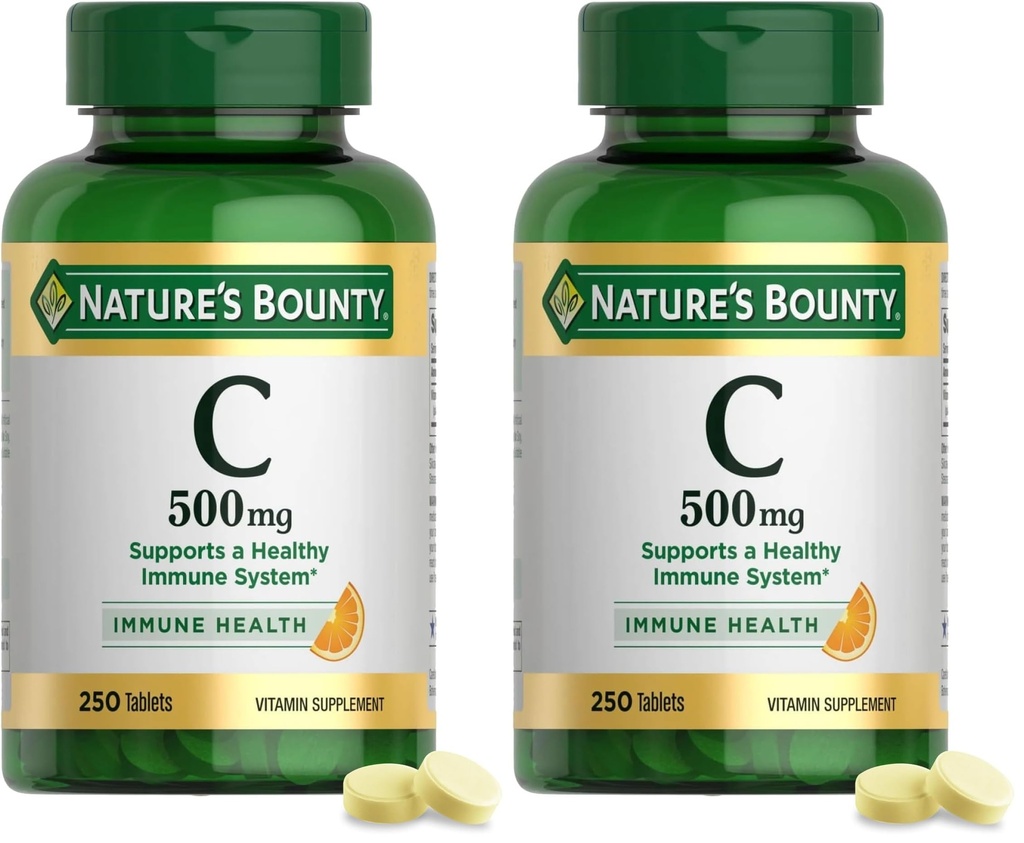 Nature's Bounty Vitamine C 500mg,Ondersteunt een gezond immuunsysteem,Daily Vitamine Supplement,250 Vegetarische tabletten,(Pack of 2)