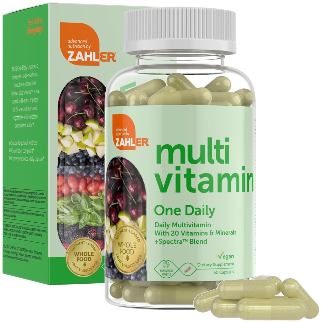 Zahler - One Daily Vegan Multivitamines for Women & Men (60 Count) Kosher Multivitamine - Essentiële Vitaminen & Minerals with Whole Food Spectra Blend - Vegetarische en Vegan Vitamins for Adults
