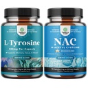 Bundle of Free Form L Tyrosine 500mg Capsules - Amino Acid Nootropic for Mood Focus Attention & Cognitive Performance and NAC Supplement N-Acetyl Cysteine 600mg for Liver Cleanse Detox Kidney Support
