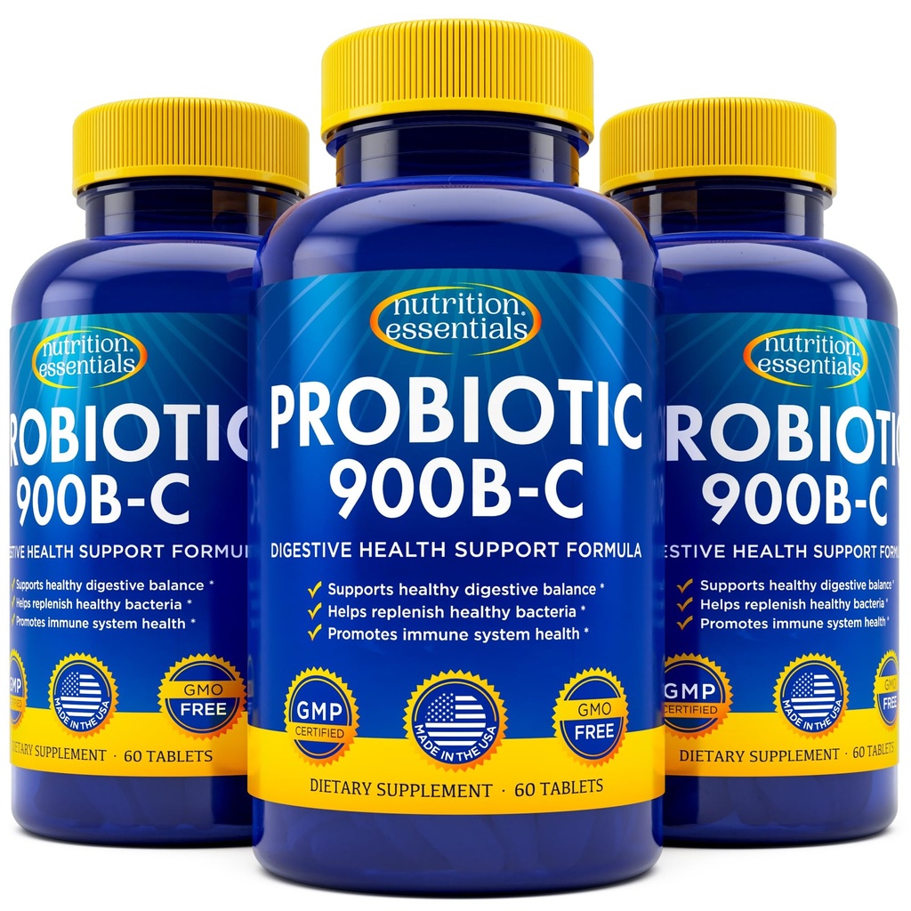 Voeding Essentials Probiotica voor vrouwen en mannen met natuurlijke Lactase Enzyme & Prebiotic Fiber voor de spijsvertering gezondheid - 80 procent + Sterker supplement voor Gut Health Ondersteuning - 3 Tellen van 60 tabletten